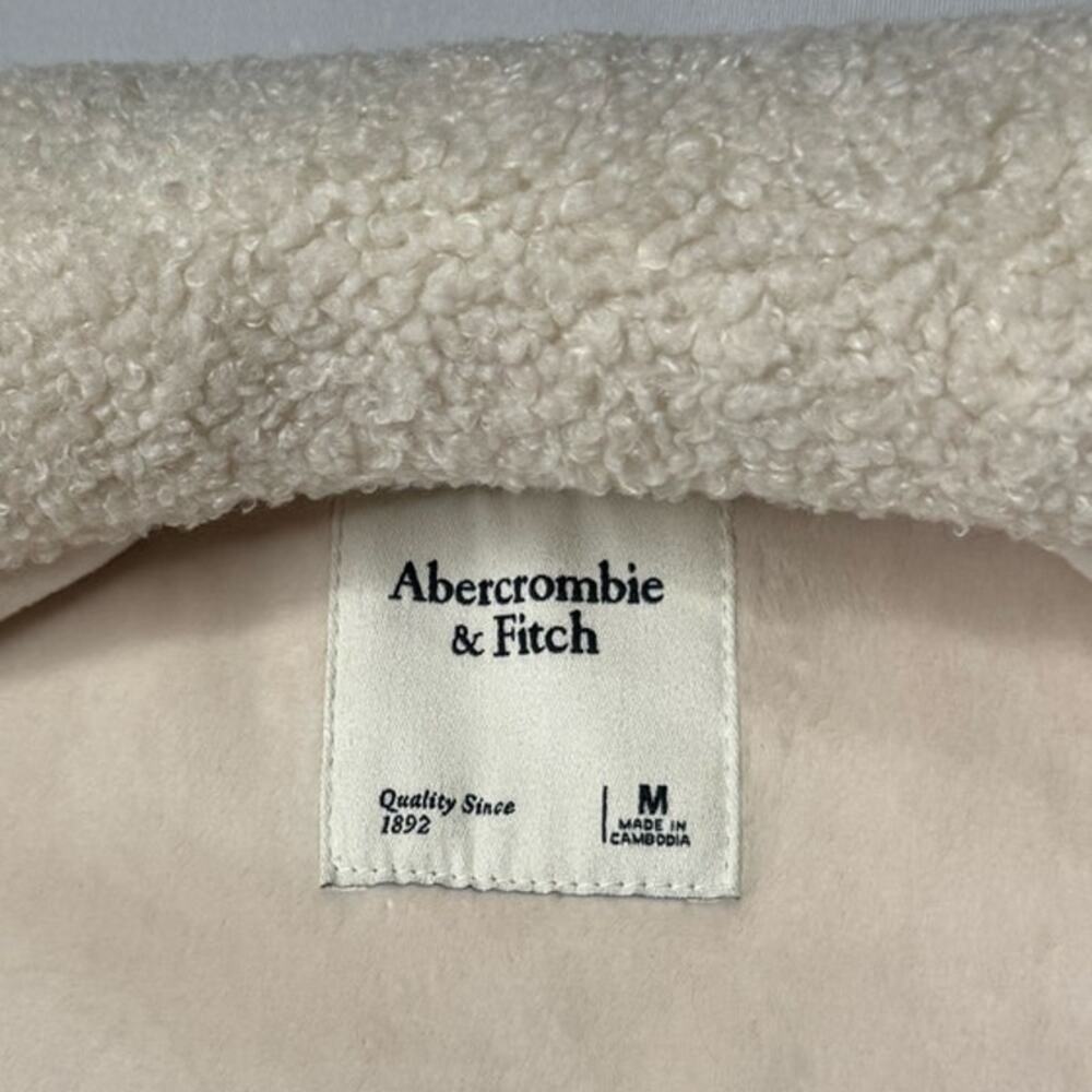 Abercrombie & Fitch Cropped Sherpa Fleece Teddy Jacket Shacket Cream Medium - Picture 7 of 12